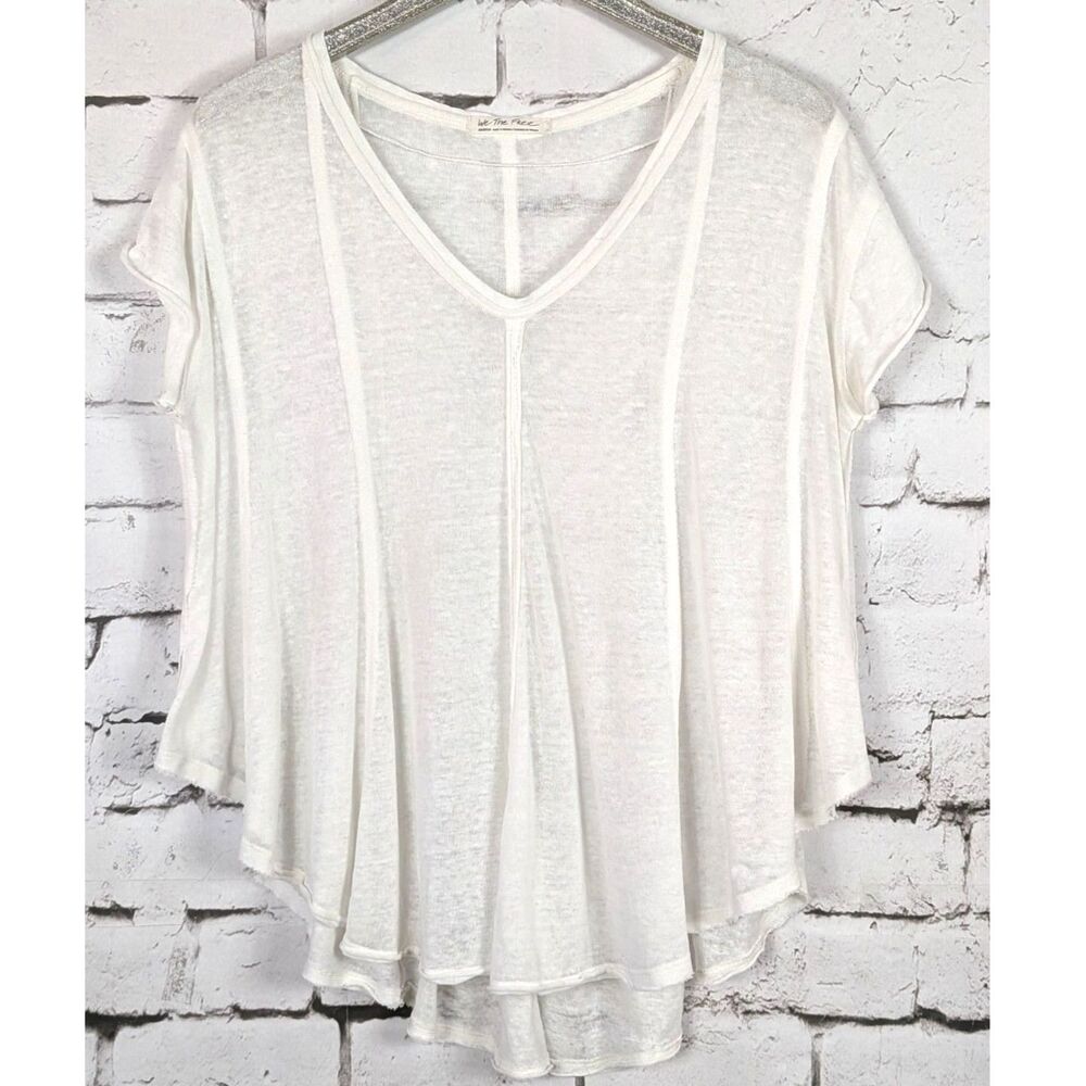 FREE PEOPLE Sammie Slub-Knit Tunic Tee Slouchy Hippie Festival Distressed MED